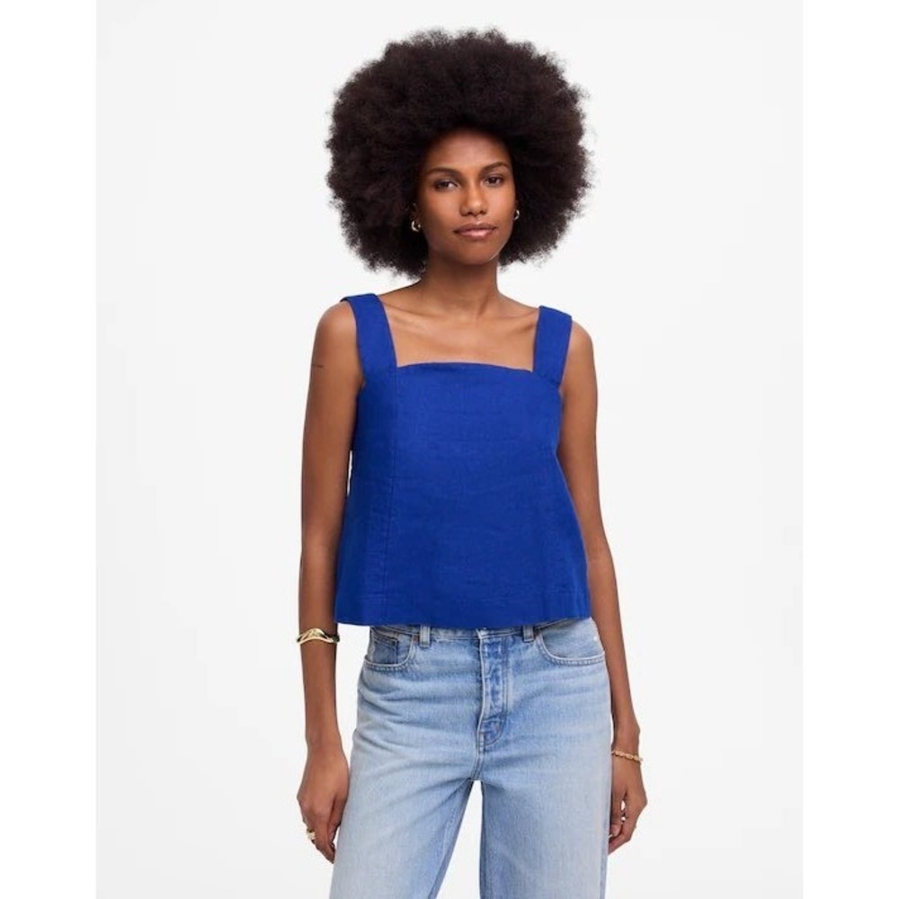 Madewell Square‎ Neck Linen Tank Top Royal Blue Size 00 NWT